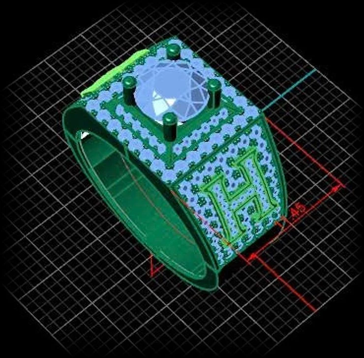 Bản dựng 3D nhẫn nam chữ cái đính đá&nbsp;quý