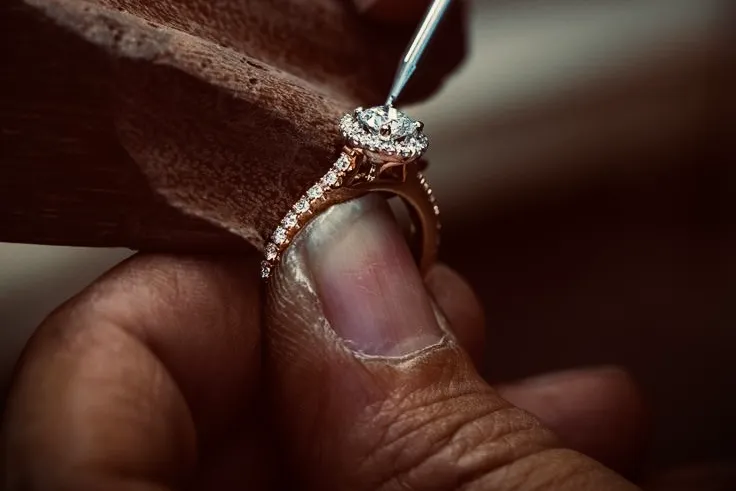 A jeweler adjusting the prongs of a halo setting